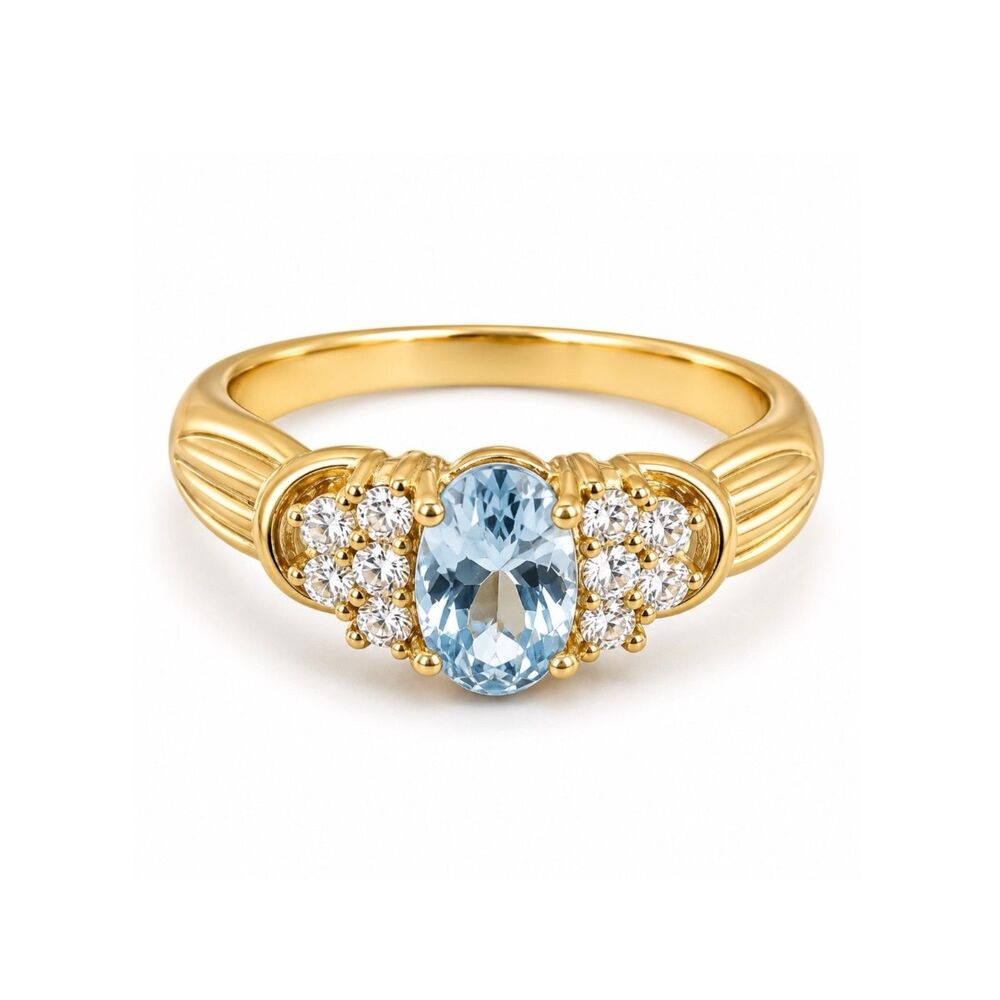 Vintage 1970s Ring Size 5 Blue CZ Cluster Gold Plated Band - 14U